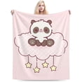 thumbnail image 1 of Manta de panda rosa kawaii, manta de franela de panda suave y ligera y esponjosa para decoración de sofá, cama, regalo de animal panda, manta de 80 x 60 pulgadas, 1 of 7