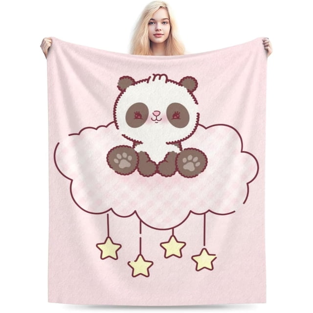 Manta de panda rosa kawaii, manta de franela de panda suave y ligera y esponjosa para decoración de sofá, cama, regalo de animal panda, manta de 80 x 60 pulgadas