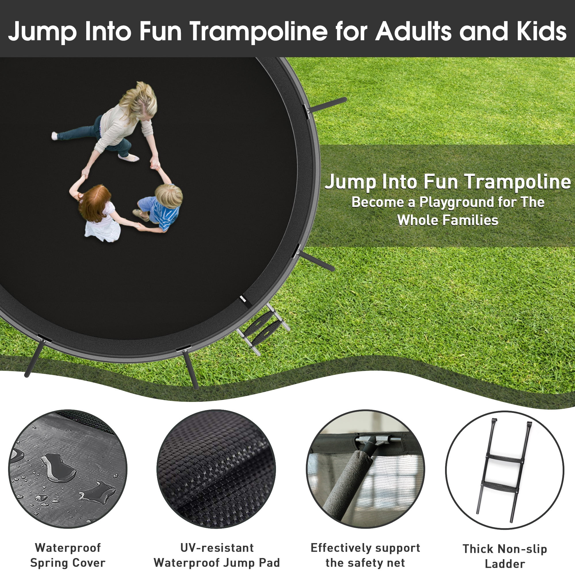 Jump Into Fun 14FT Trampoline 1400LBS for 8 Kids and Adults, Galvanized Anti-Rust Coating Pumpkin Outdoor Trampolines with Enclosure Net and Basketball Hoop, Lights, Sprinkler, Gift Family Use