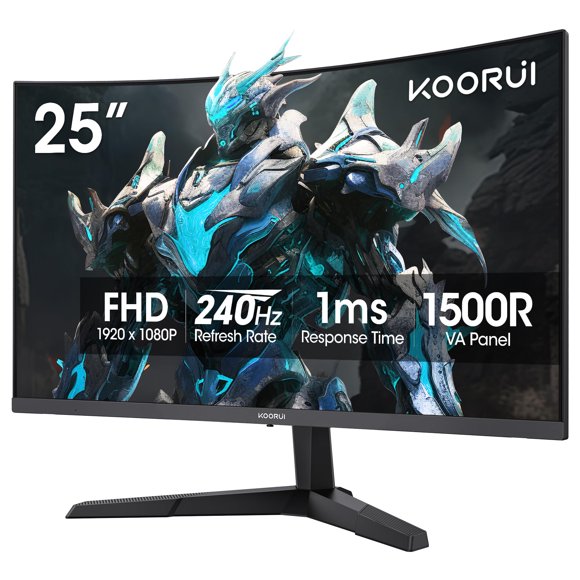Koorui Monitor De Juegos Curvo De 25 Pulgadas 240 Hz Fhd 1080P Monitor De Computadora 1500R Pantalla Mprt De 1 Ms Sincronización Adaptativa 90% Dci-P3 Hdr Cuidado De Los Ojos Inclinación Ajustable Ves