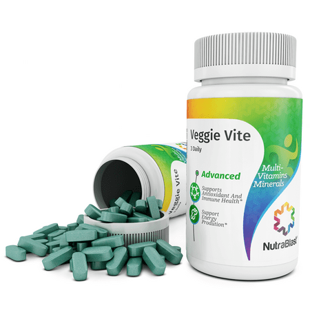 NutraBlast Veggie Vite Advanced Daily Multivitamin & Minerals Supplement with Green Tea Extract and more - Supports Energy Levels and Healthy Metabolism - Made in USA (90 Coated Tablets)