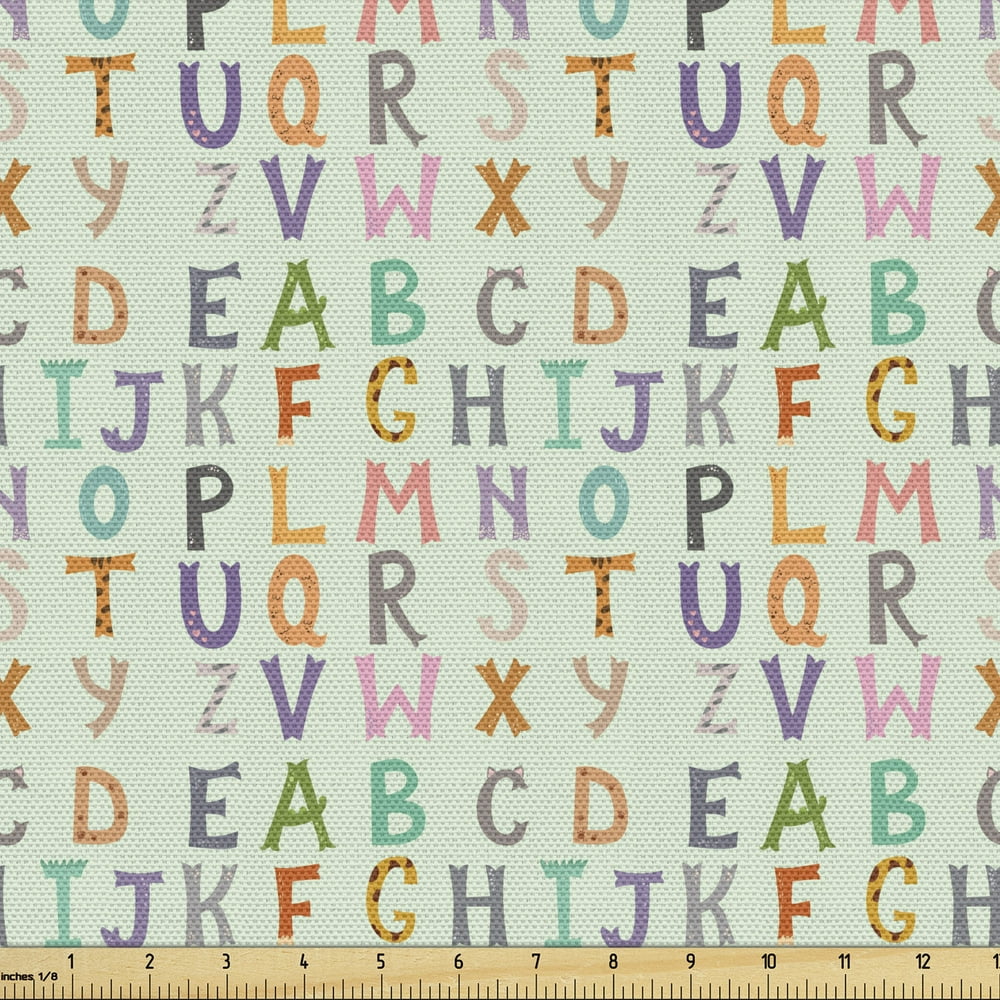 Alphabet Fabric by the Yard Funny Colorful Style Letters in Uppercase Continuous Illustration