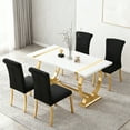 thumbnail image 5 of Leovanni Set of 4 Velvet Dining Chairs, Channel Tufted High Back, Gold Metal Legs, Black Fabric, 5 of 6