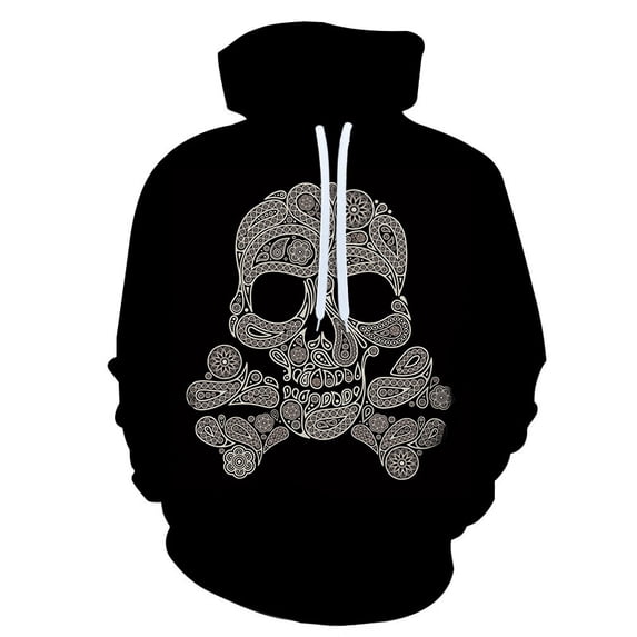 Skull Design Hooded Sweatshirt, Realistic 3D Skull Print Pullover Hooded Sweatshirt Cool Skeleton Graphic Hip Hop Hoodies with Big Pockets for Men Women