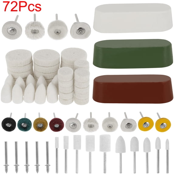 Tmwefusc 72Pcs Buffing Wheel for Drill,Buffing Pad Polishing Wheel Kit,Felt Wool Pad Set with Polish Compound, Polishing Wheel Rotary Tool Accessories for Metal Aluminum,Stainless Steel, Chrome, Jewe