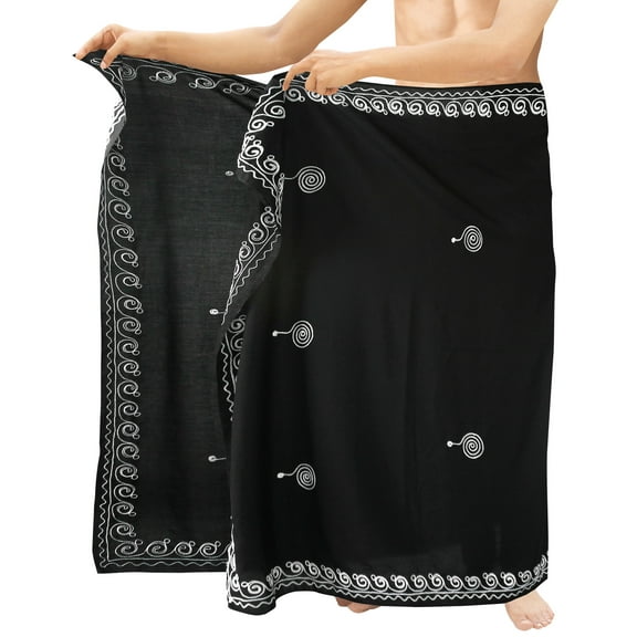 HAPPY BAY Men's Pareo Swim Trunk Swimsuits Cover-up Sarong Beach Wrap One Size Black-S396 Summer Vacation Aloha