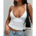 thumbnail image 1 of Gupgi Solid Color Tank Tops for Women Ruched Crop Cami Tops Sleeveless Spaghetti Strap Low Cut Camisole Summer Vest, 1 of 2