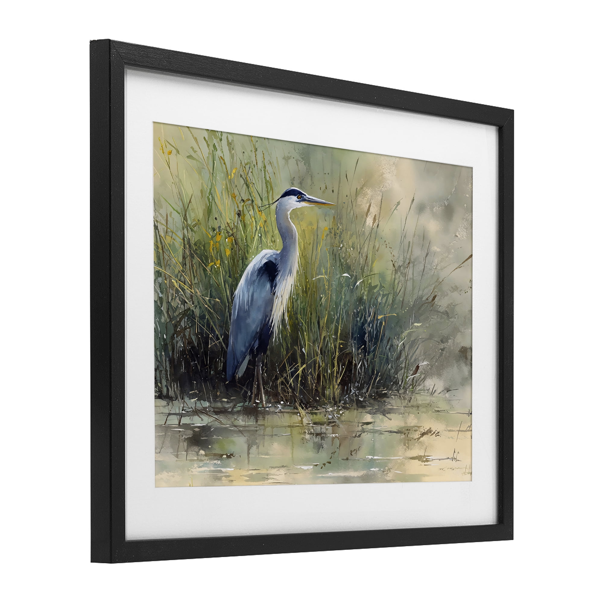 Stupell Industries Heron In The Grass Black Framed Print Under Glass, design by Franklyn Gregory