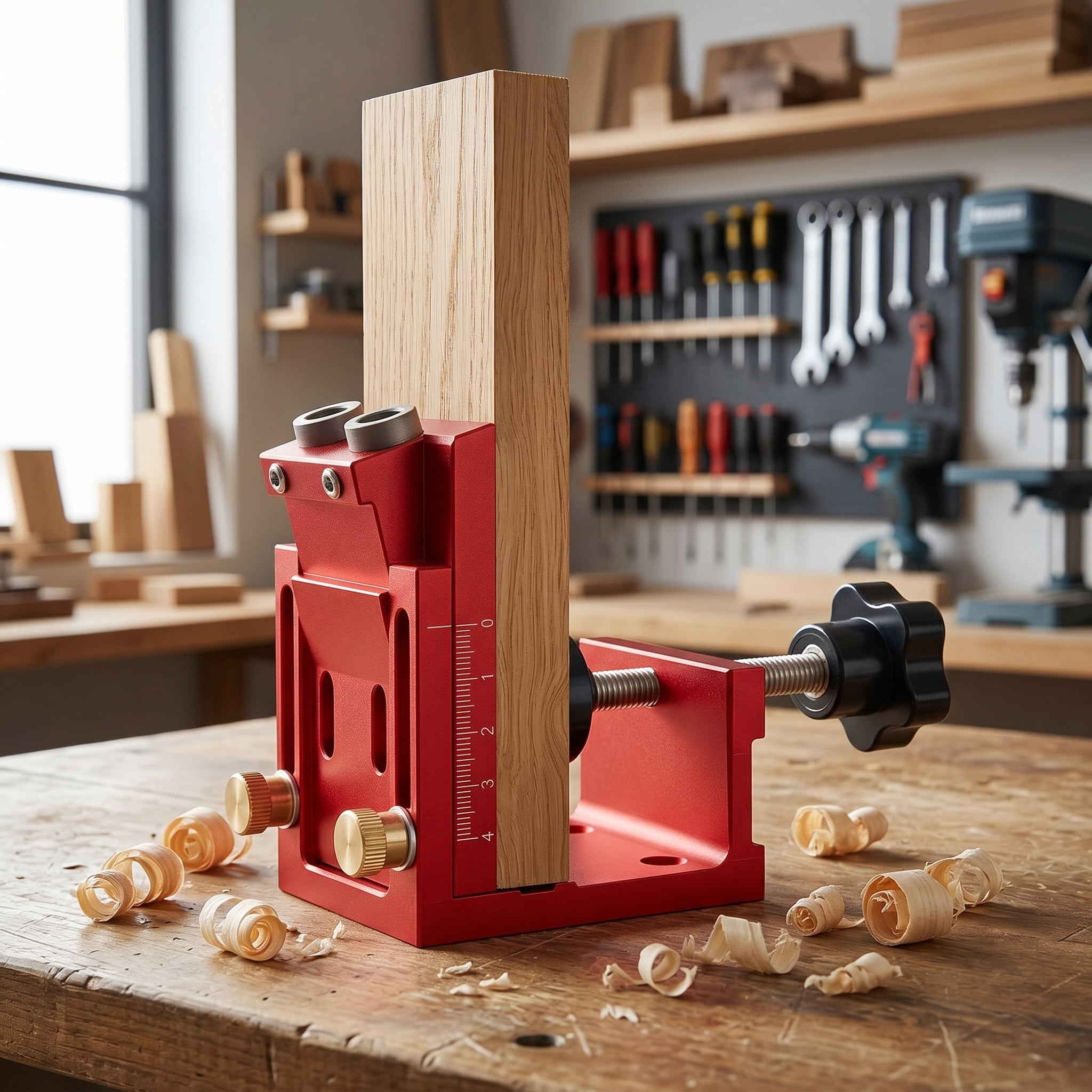 Wuxiuli Pocket Hole Jig Kit 24 Pieces, Adjustable Aluminum Pocket Hole Jig with Drill Bits and Driver, Woodworking Drill Set for DIY Furniture, Red