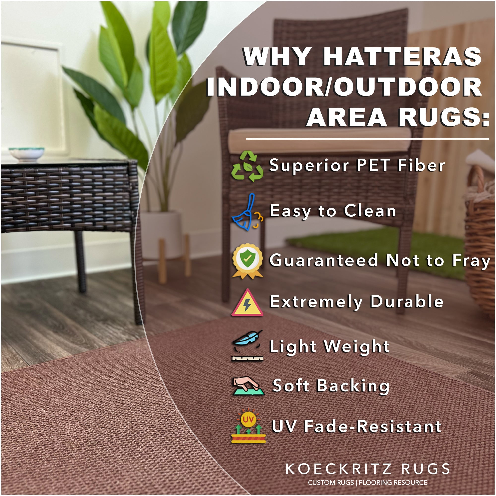 Koeckritz Rugs 3'x10' Soft Indoor/Outdoor Espresso Bound Area Rug Lightweight, Easy to Clean & Move