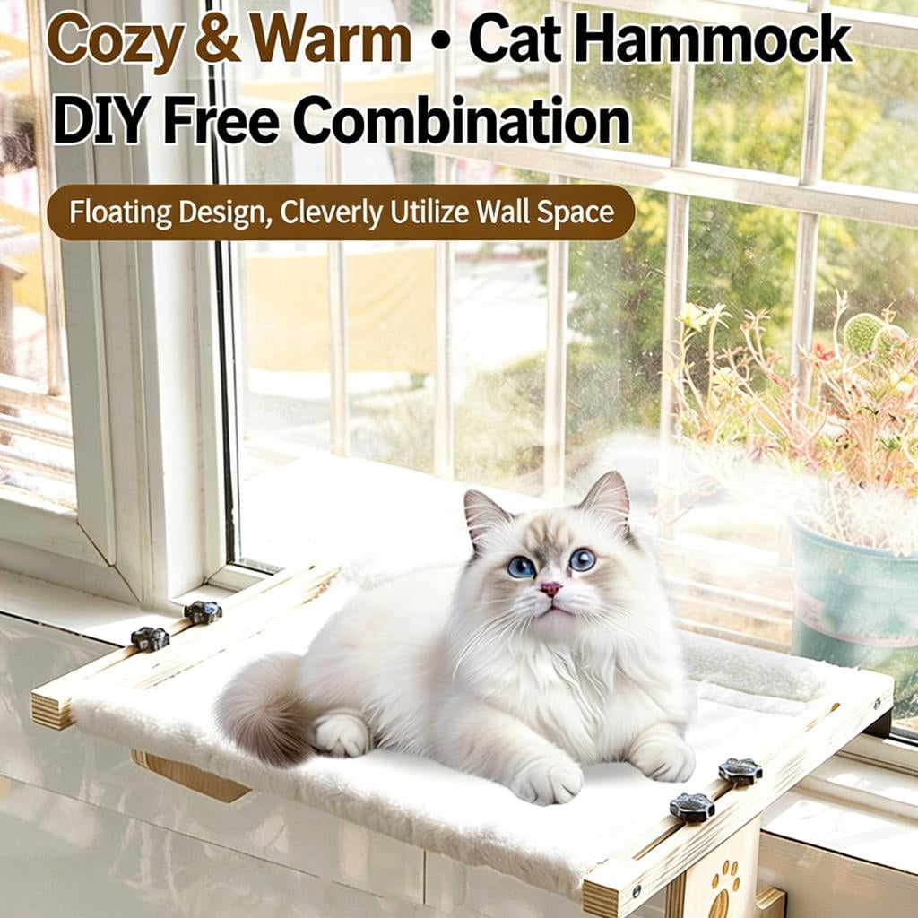 Giaone Home Window Mounted Cats Hammock Bed with Wood Frame And Plush Cotton Pad And Pet Sun Bath Bed