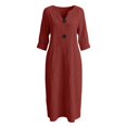 thumbnail image 7 of Linen Dresses for Women 3/4 Sleeve Loose Casual V Neck Lightweight Flowy Long Maxi Dress Vacation Beach Dress, 7 of 7