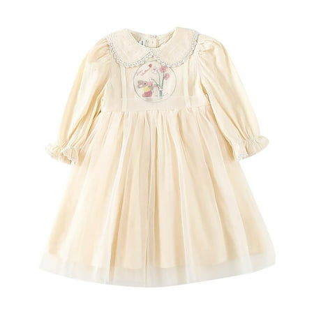 

Little Girls Summer Dress Rabbit Pattern Dress Summer Embroidered Doll Collar Skirt A Line Dress For 2 To 7 Years Baby Girl Clothes