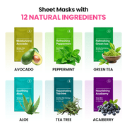 Glam Up Premium Facial Sheet Mask Combo Pack, 12 Count