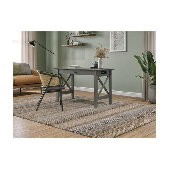 Desk with Drawer & Charging Station - Grey Chic Design - Solid Wood Workspace