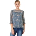 thumbnail image 1 of BluCasual De GaCon Estampado Floral De Man3/4 Con Volantes PaMujer Gris azul XL, 1 of 6