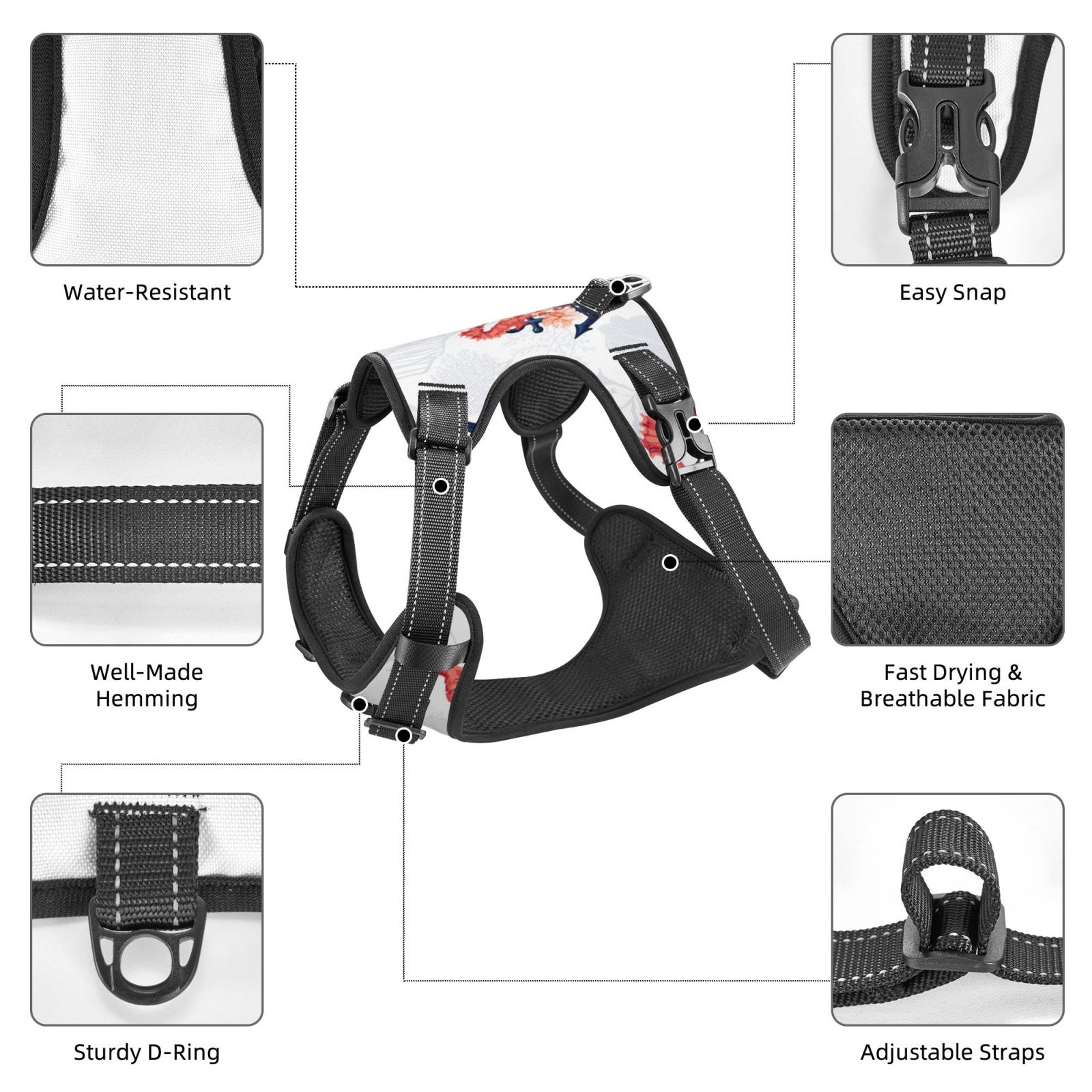 Kdxio Sea Horse And Corals1 Print No Pull Dog Harness Adjustable Reflective Oxford Easy Control Medium Large Dog Harness for Training and Everyday-X-Large