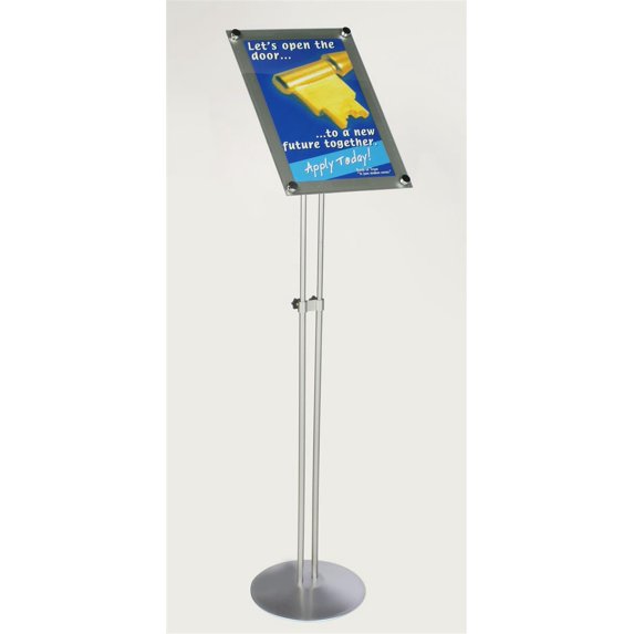 11 x 17 Sign Stand with Height Adjustable Post for Floor Use, Frame Attaches Vertically or Horizontally to Stand, Acrylic & Aluminum (Silver) (MSAS1117FS)