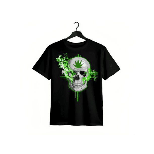 a men's cotton skull and leaves print T-shirt - casual crew neck short sleeve T-shirt, breathable knit fabric, slight stretch, regular fit, all-year-round street hip-hop style shirt
