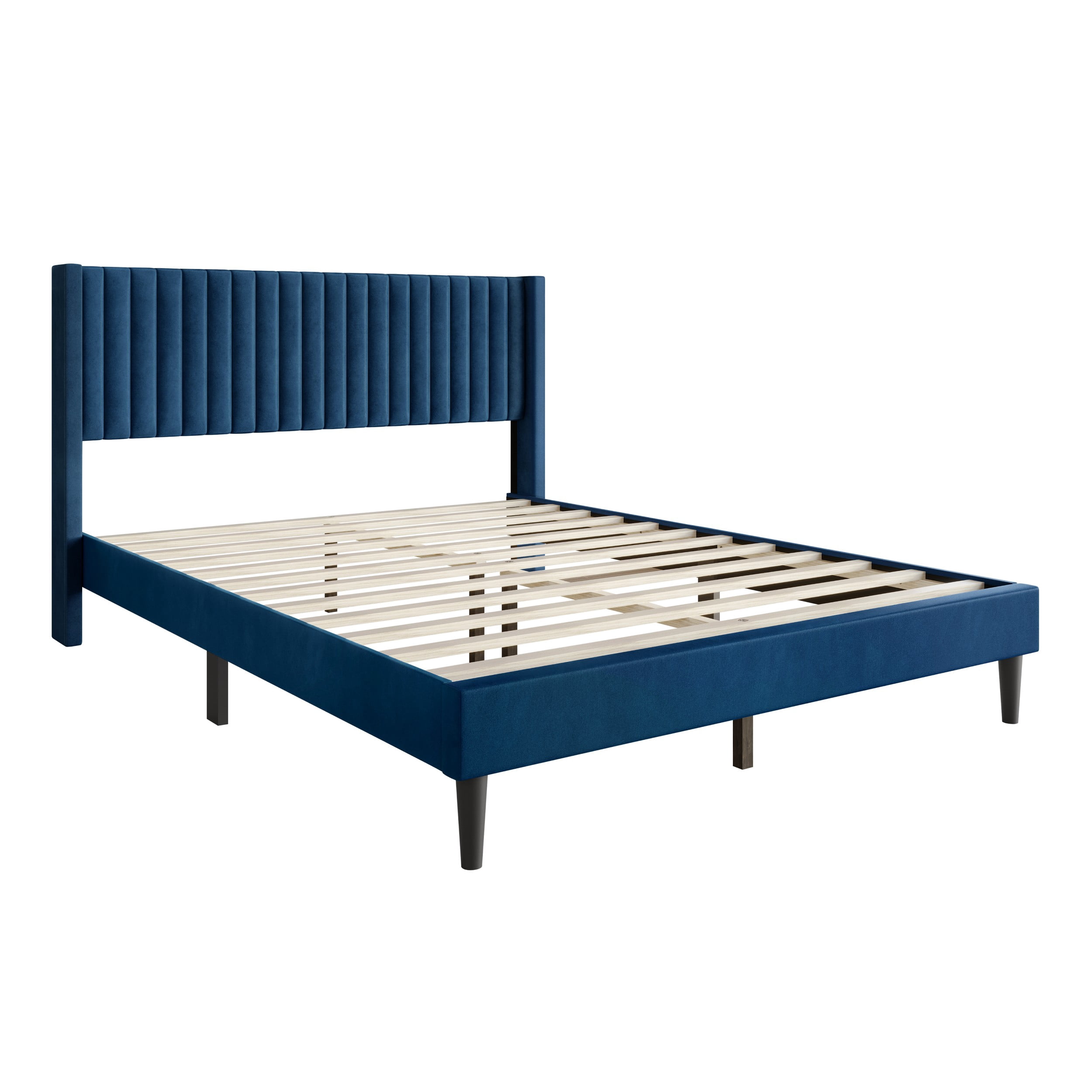 Favorer Montrose Upholstered Wingback Bed, Channel Tufted Headboard, Platform Design