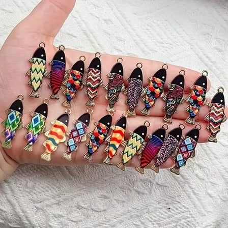 20 Pcs Colorful Fish Enamel Charms – Golden-Tone Zinc Alloy Pendants with Vibrant Geometric Patterns for DIY Jewelry, Shoe & Bag Accessory Making