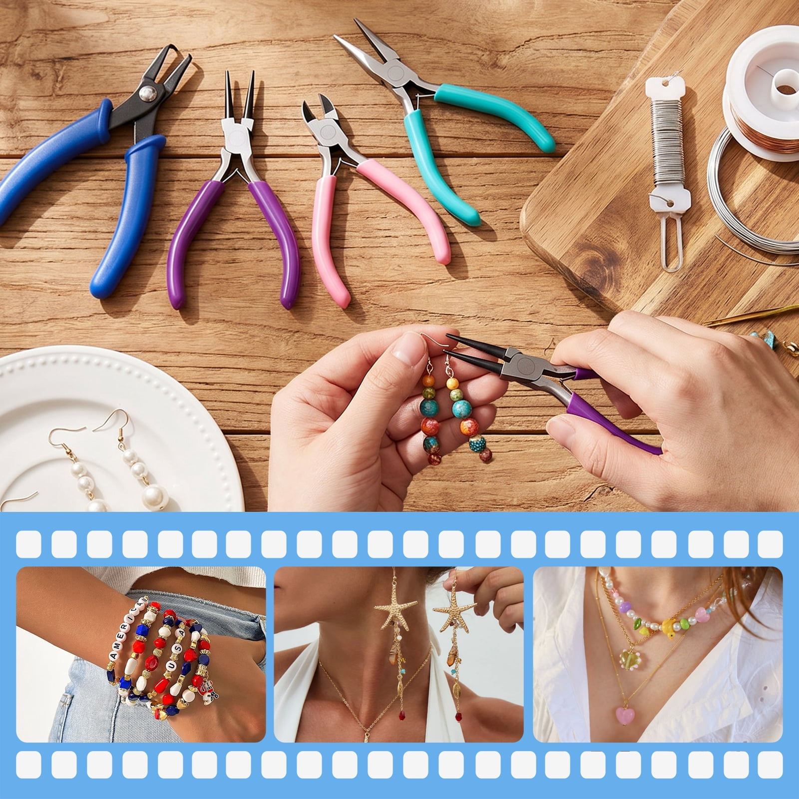 5 Pcs Superb Jewelry Pliers Set, Jewelry Making Supplies Includes Round, Chain, Needle, Bent & Zipper Jewelry Pliers for Repair, Wire Wrapping & DIY Crafts