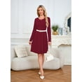 thumbnail image 3 of Chiclily Women's Long Sleeve Fall Dress Casual Pleated Swing T-Shirt Dresses with Pockets, Burgundy L, 3 of 9