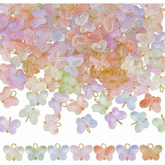 120Pcs Glass Butterfly Charms Bulk Colorful Butterfly Charms Cute Animal Dangle Pendants with Gold Loop for DIY Bracelets Earring Necklace Jewelry Making Hole: 2.5mm