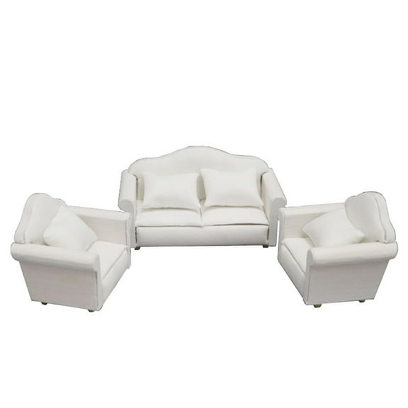 Realistic Fabric Sofa 3Pieces Couch Set For 1/12 Dollhouses Miniature Display Craft Project And Model Scene Decoration