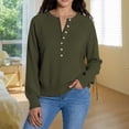 thumbnail image 2 of Elegant Knit Pullover Sweater with Half Button Henley Neck, Long Sleeves, Loose Fit Casual Tunic for Women – Cozy Outdoor Comfort in Beige, 2 of 4