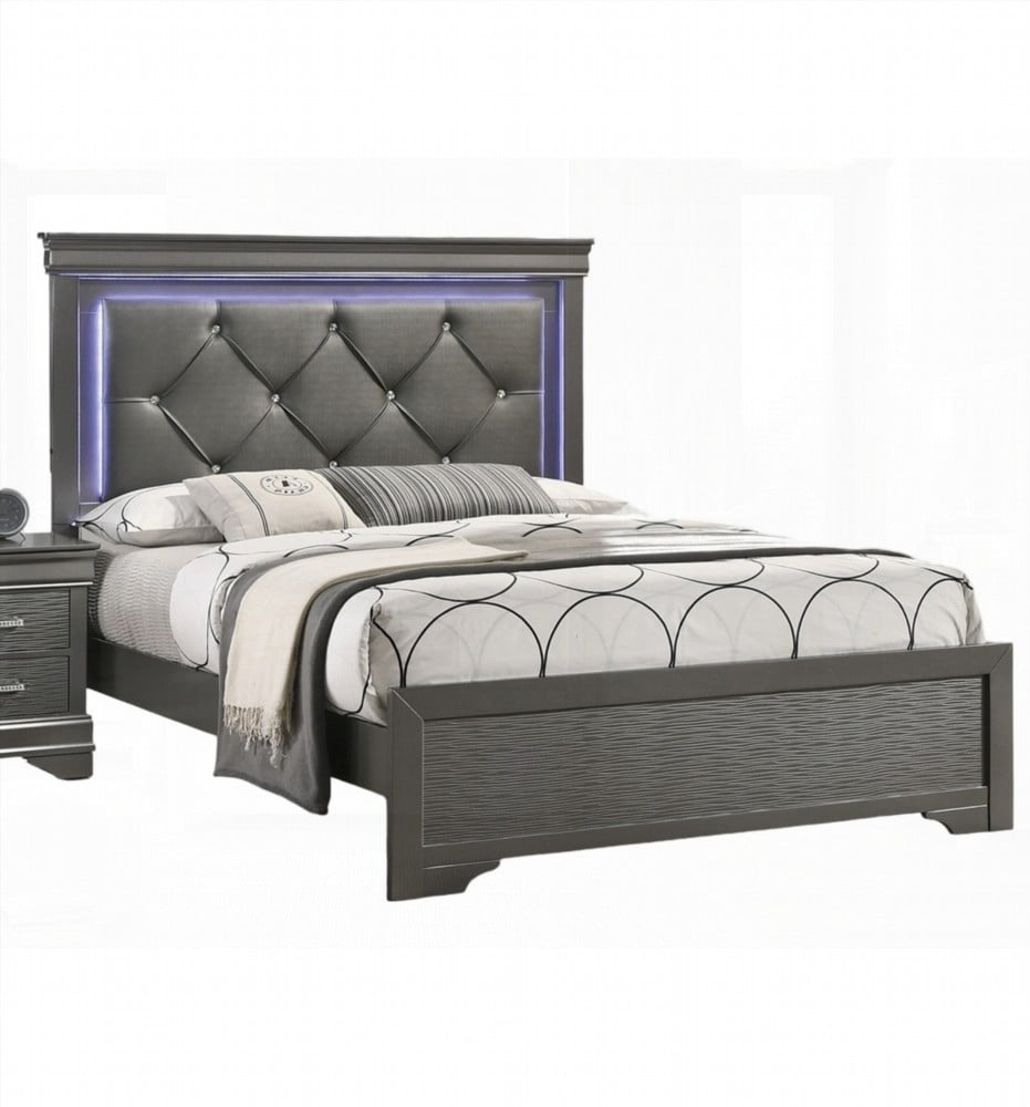 Gray and Dark Gray Faux Leather Tufted Queen Size Headboard for Bedroom