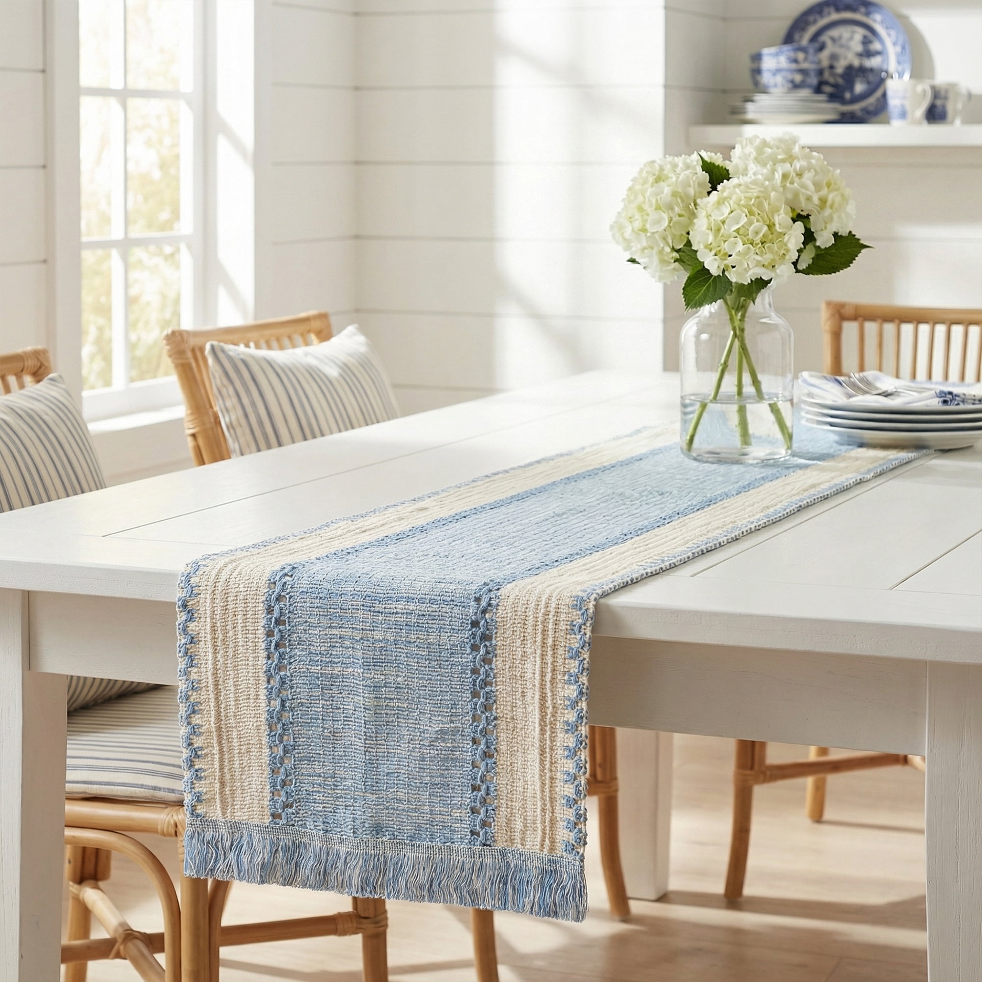 Unique Bargains Birthday Decorations Long Kitchen Runner with Tassel Light Blue 11.8x63in
