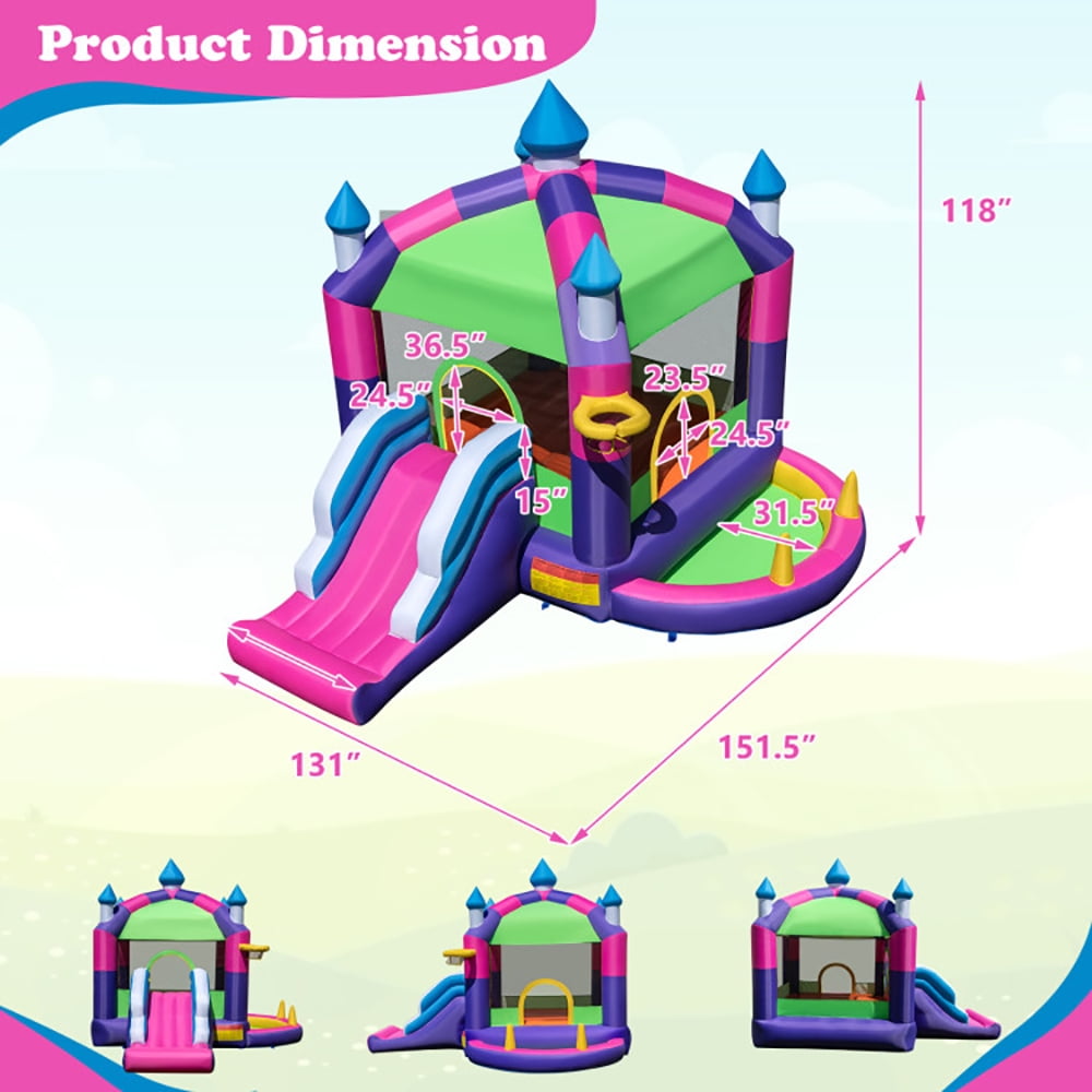 Aimee Lii Inflatable Bounce Castle with Canopy Shade Cover and Slide, Playhouse for Kids Outdoor