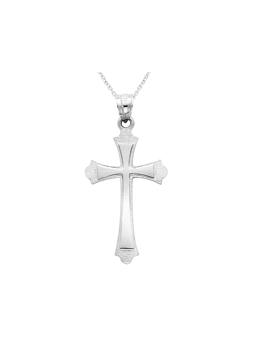 14K White Gold Cross Pendant Necklace 