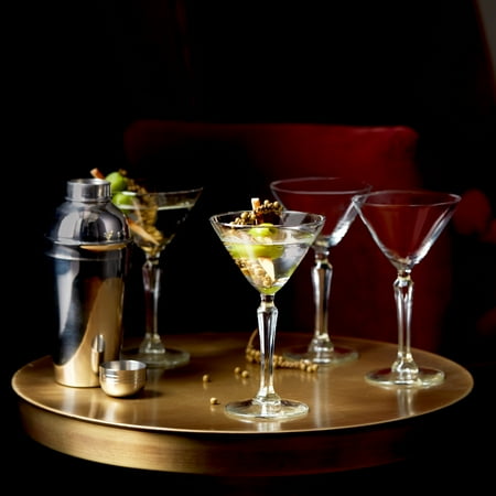 Crystal Martini Glass Set - Libbey Capone Entertaining Set with 4 Martini Glasses and Shaker
