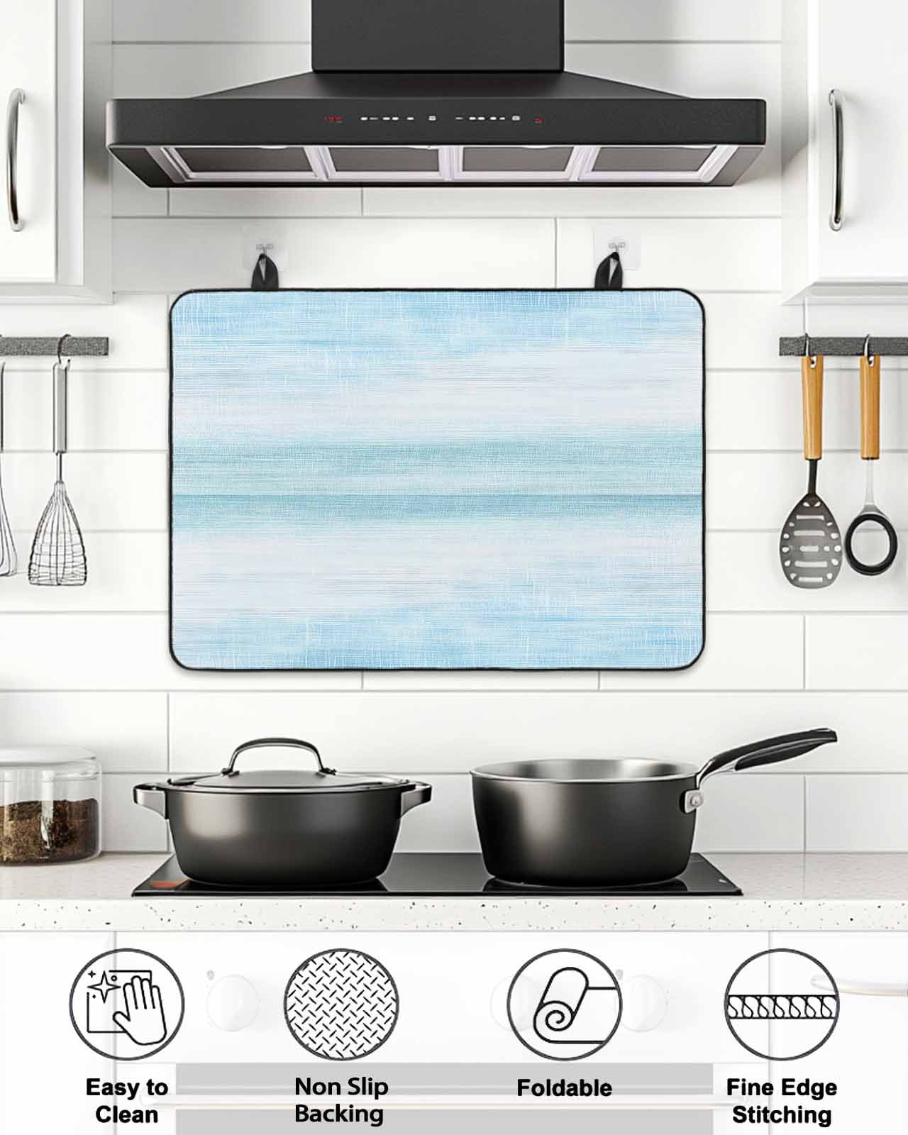 Stove Top Covers for Electric Stove, Gradient Aqua Blue Glass Stovetop Cover Protector, Modern Rustic Minimalist Pastel Solid Induction Cooktop Protector Oven Mat for Kitchen Countertop 24"x21"