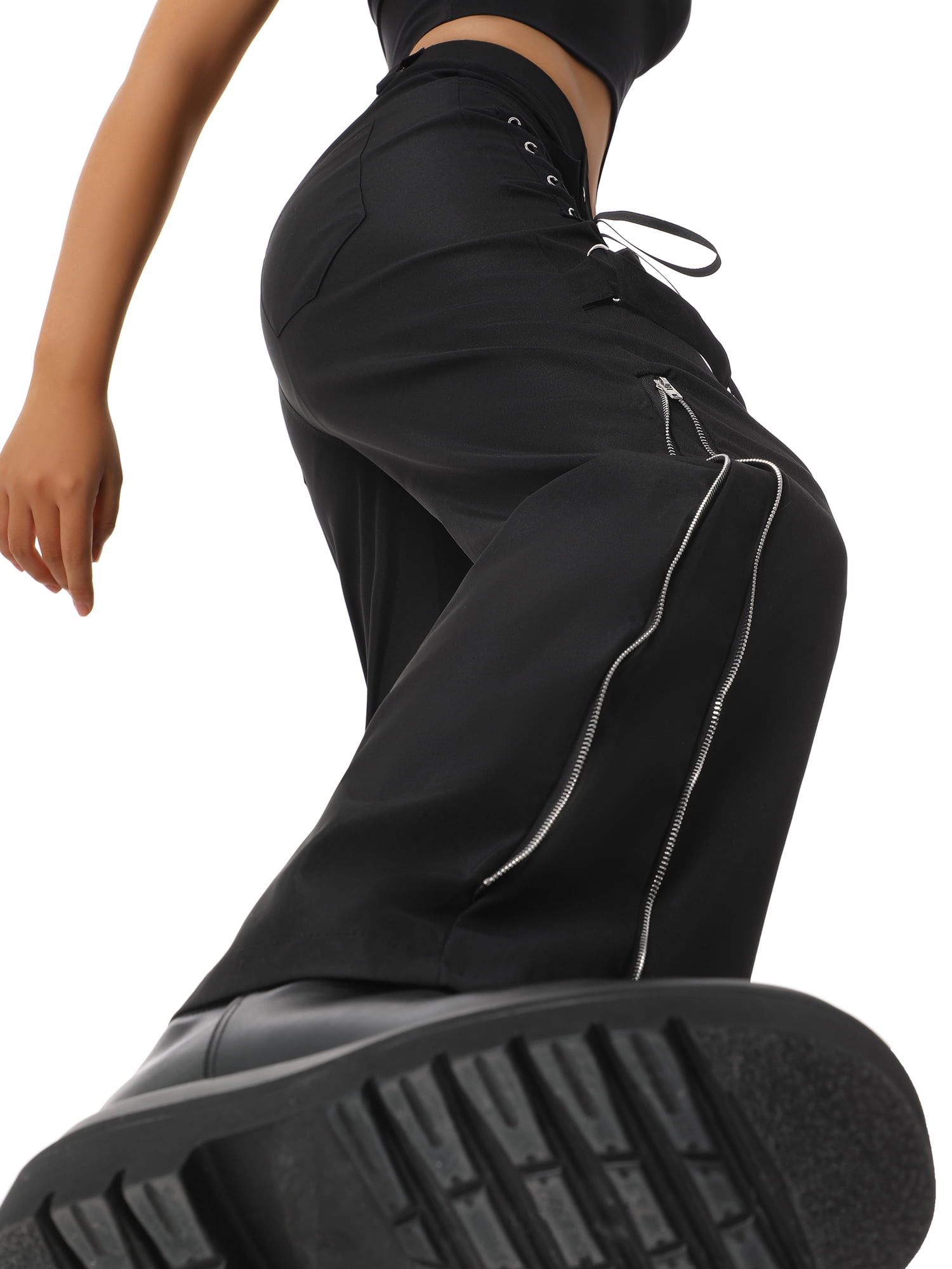 Women Pants Hip Hop High Waist Bandage Streetwear Rivet Trousers