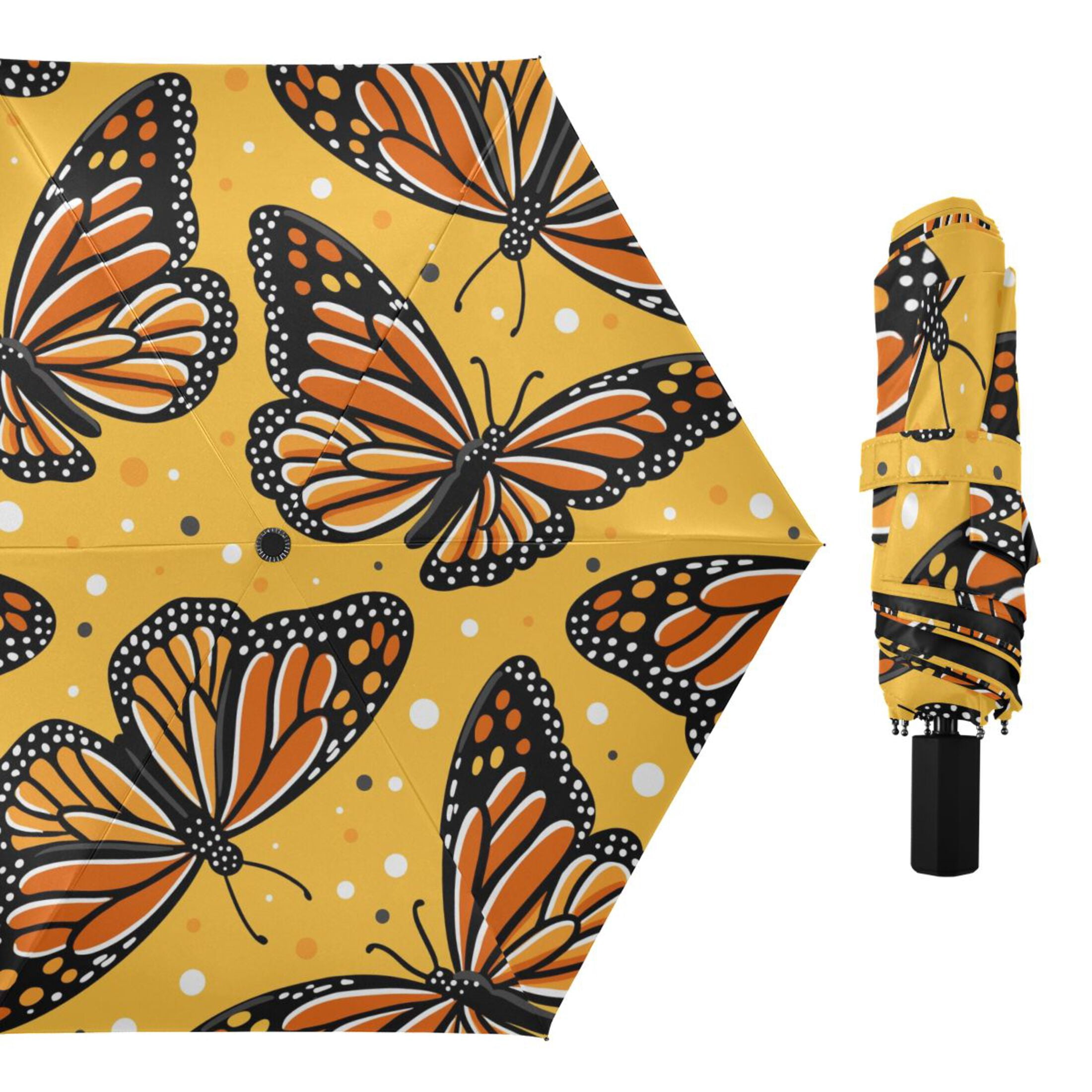 Monarch Butterflies Compact Folding Umbrella for Rain Windproof Travel Umbrella UPF 50+ Lightweight Packable Arc Size