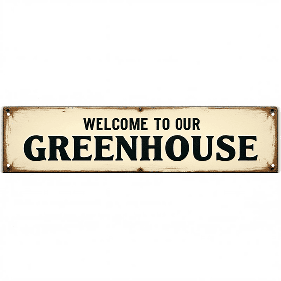 Decorative Tin Signs 16*4 Inches "Welcome to Our Greenhouse" Suitable for Greenhouse, Garden, Patio Outdoor Signs, Herb Garden Signs, Vintage Garden Decor