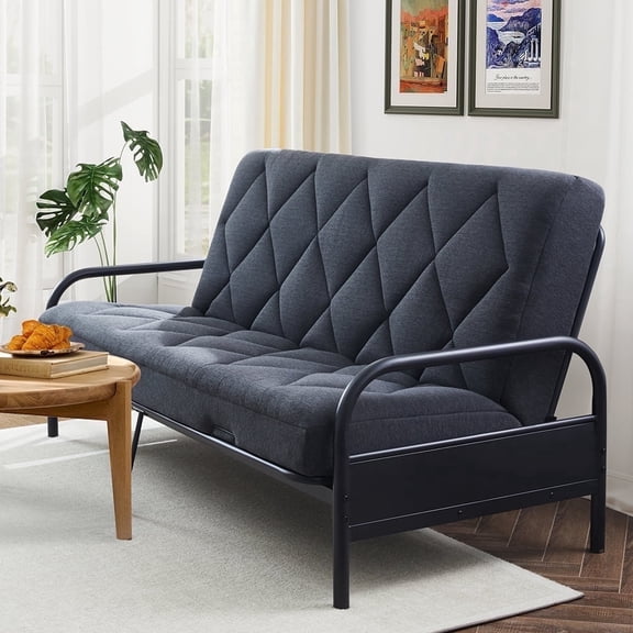Jamdok 6" Full Size Memory Foam Futon Mattress Replacement (Frame Not Included),Futons Sofa Couch Bed with Thickened Pillowtop Cover, Floor Mattress with Two Types of Firmness, Dark Grey