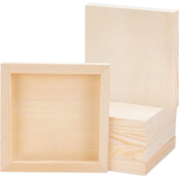 8pc Wooden Picture Frame DIY Clay Craft Photo Frame for Wall Hanging or Table Top Home Decoration Square BurlyWood 151x151x20mm