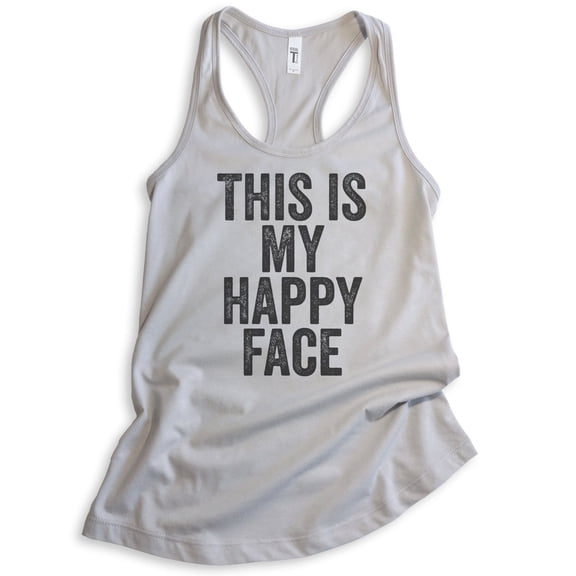 This Is My Happy Face Tank Top, Ladies Racerback Tank Top, Mean Face Tank, Silver Gray, Small