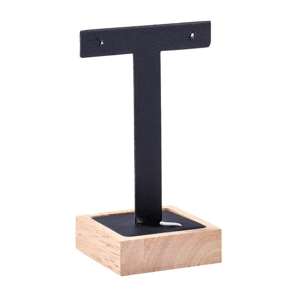 Exhibidor de aretes de madera, soporte en T para aretes con base de madera Negro