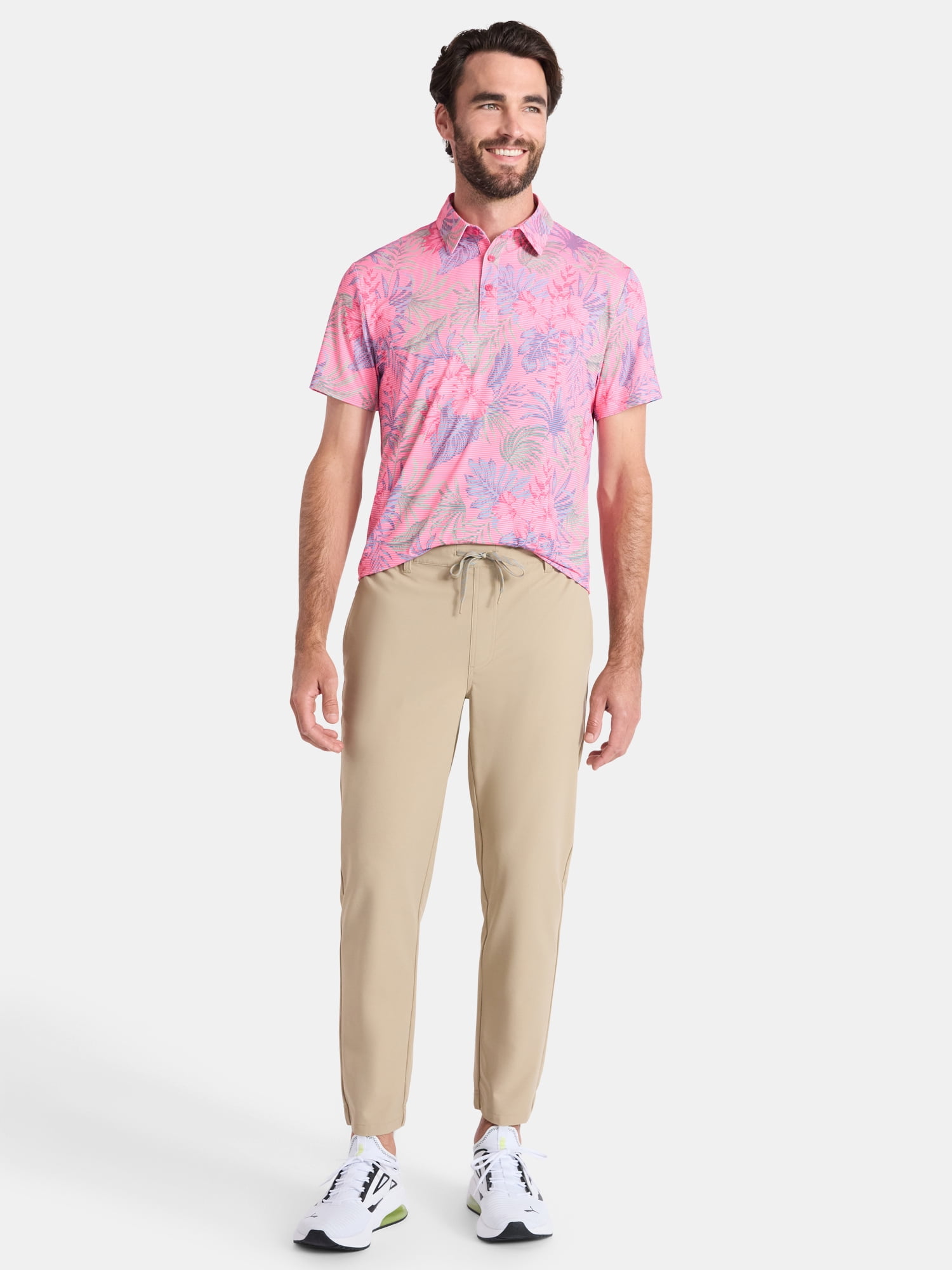 Birdie Bound Men's and Big Men's Tropical Stripes Polo Golf Shirt, Sizes XS-5XL