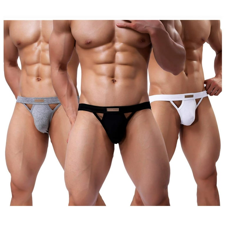 MIZOK Men's Jockstrap Underwear Sexy Cotton Athletic Supporter Briefs 