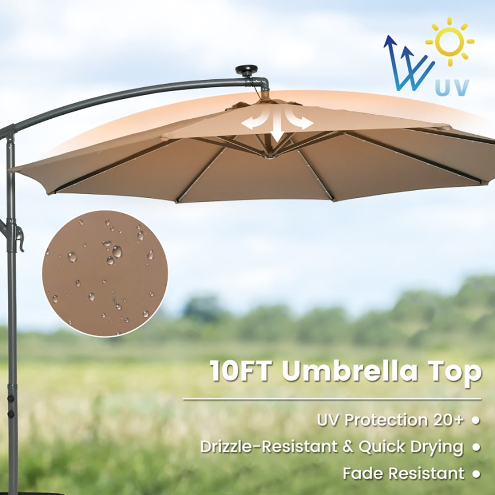 Aimee Lii 10 Feet Cantilever Umbrella with 32 LED Lights and Solar Panel Batteries, Table Umbrella Outdoor for Patio, Pool, Beach, Tan Aimee Lii 10 Feet Cantilever Umbrella with 32 LED Lights and Solar Panel Batteries, Table Umbrella Outdoor for Patio, Pool, Beach, Tan