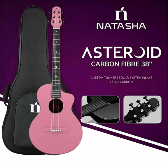 Natasha Solar System Asteroid Carbon Fiber 38-inch Folk Guitar（Cherry Blossom Pink）. Premium guitar case and fretboard cleaning cloth.