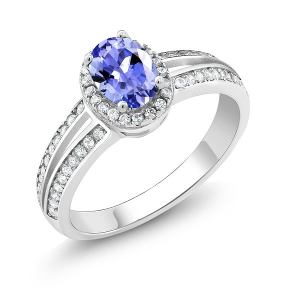 Gem Stone King 1.35 Cttw Oval Blue Tanzanite Ring for Women | Oval 7X5MM | 925 Sterling Silver | Gemstone Birthstone | Available in Size 5, 6, 7, 8, 9| Size 7