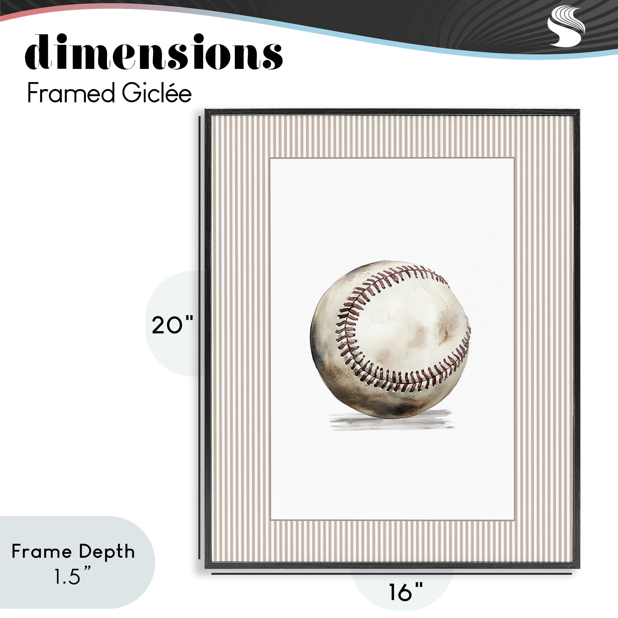 Stupell Industries Vintage Sports Baseball Black Framed Giclee Art, design by Christine Simpson Art