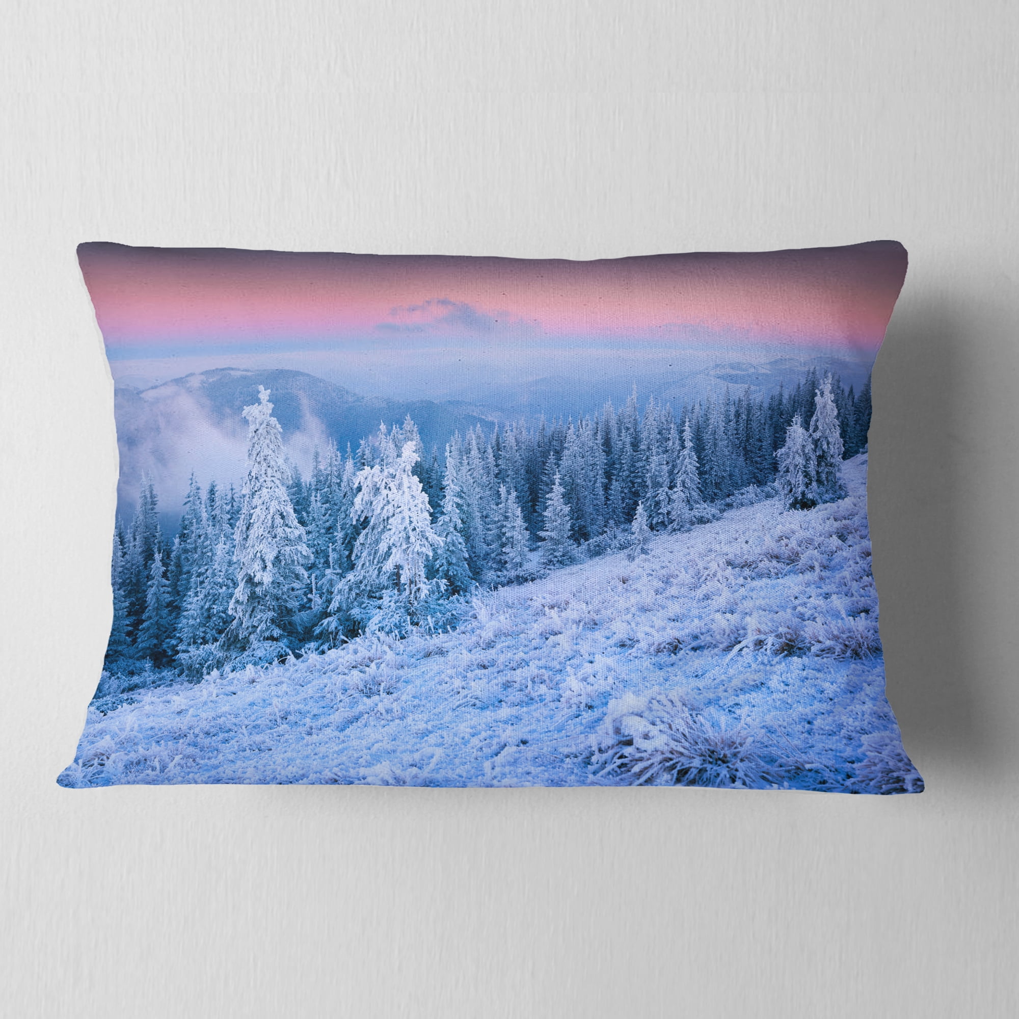 Designart Winter Sunrise over Mountain - Landscape Photography Throw Pillow - 12x20